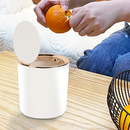 Tischmülleimer mit Deckel, Mini Mülleimer Tischabfalleimer 2.6L, Mülltonne Klein Papierkorb für Schreibtisch, Badezimmer, Wickeltisch, Küche (Weiß)