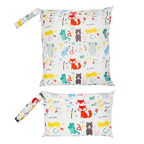 HDKAJL Bolsas de Pañales Reutilizables de 2 Uds, Bolsa Impermeable Bebe, Bolsa Muda Bebe con Patrones de Dibujos Animados de Animales, Neceser Viaje, Playa, Piscina, Deporte Cover