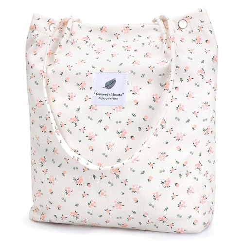 Image of Ayieyill Corduroy Tote Bag for Women Canvas Shoulder Cord Purse with Inner Pocket