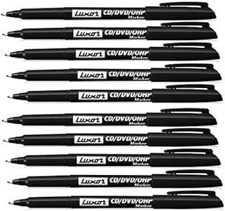 GROSSē 10 X FINE TIP PERMANENT MARKER PENS BLACK COLOR CD/DVD Pen Marker