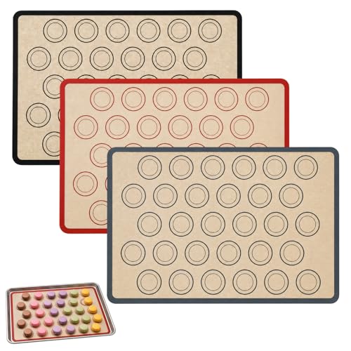 3 Stücke Backmatte Macarons Silikon 42 x 29 5CM Macarons Backmatte Macaron Baking Mats Non Stick Silicone für Makronen Kekse Brot Pizza Matte
