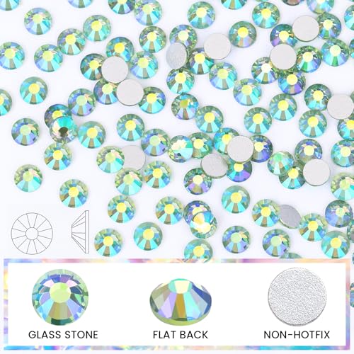 Image of Rhinestones Crystals Rhinestones for Crafts Nail rhinestones Glass Flatback Nail Gems and Rhinestones for Nails Art Makeup Bags Shoes Decoration DIY(SS10,1440pcs,Light Green AB)