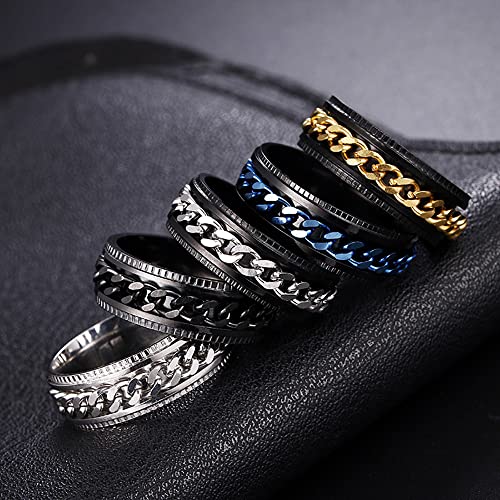 Udolfly Mens Fidget Spinner Rings Anxiety Ring Stress Relief Chain Rings Titanium Stainless Steel Rings For Women Black Blue Size 8 #TOP4