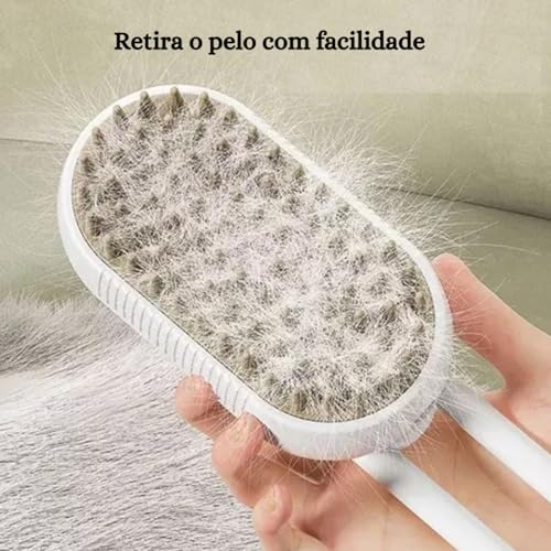 Escova Premium Vapor Autolimpante Gatos Caes 3 Em 1 Luxo (Champanhe)