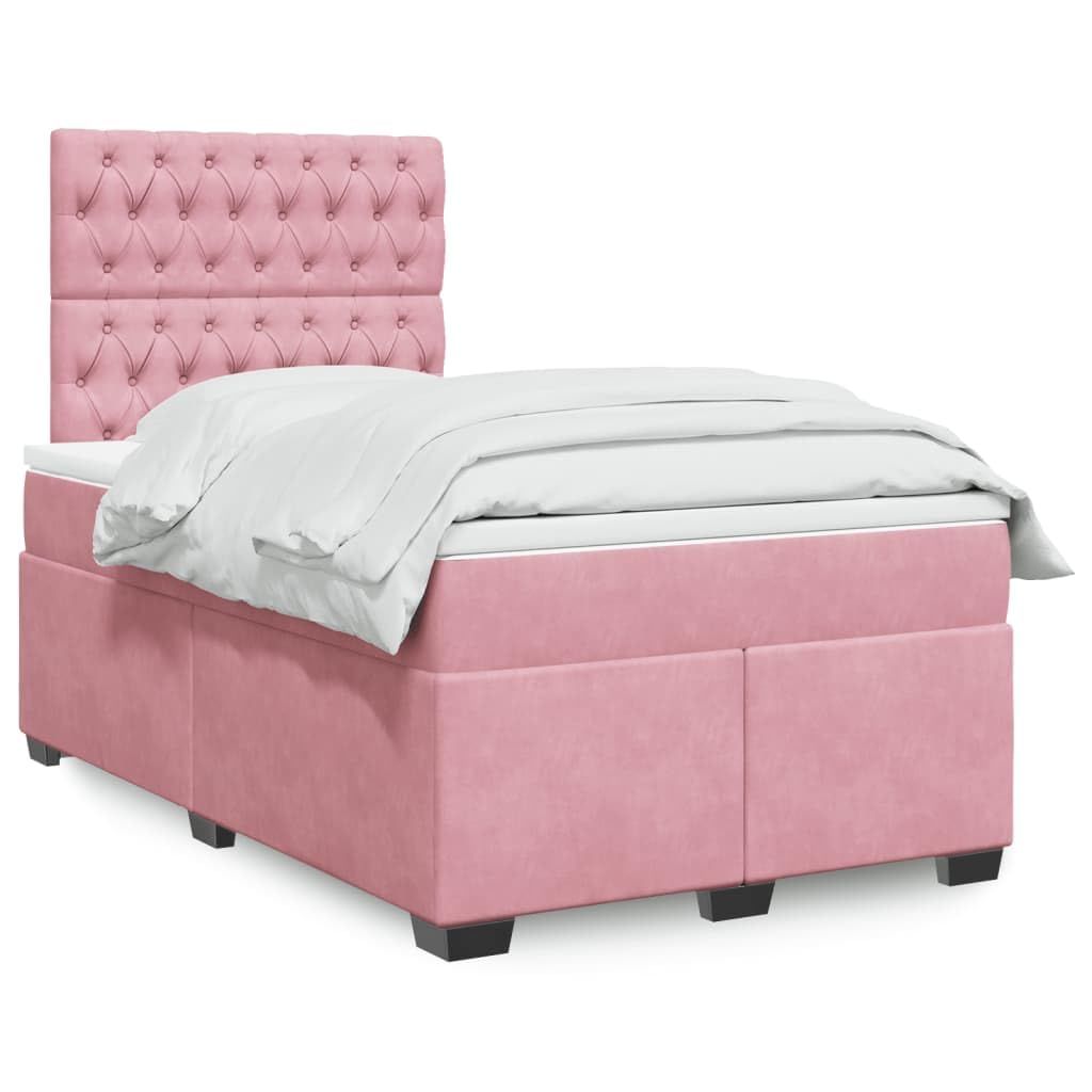 Cama con somier rosa de terciopelo 120 x 200 cm con LED USB, cabecero regulable en altura regulable, colchón de resistencia media para jóvenes, dormitorios, habitaciones de invitados