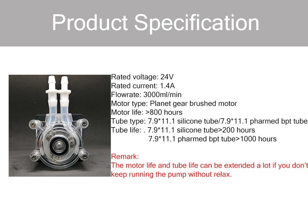 Bomba Peristáltica Bomba peristáltica de 12 V/24 V CC, 3000 ml/min, dosificadora for vacío, acuario, laboratorio, analítica, gran caudal(Pharmed BPT Tube)
