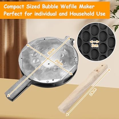 Waffel Panini Maker, Küche Antihaft Egg Bubble Backform Platte Waffeleisen Pfannenwerkzeug für den gewerblichen Heimgebrauch (Edelstahl, Holz) – Bild 6