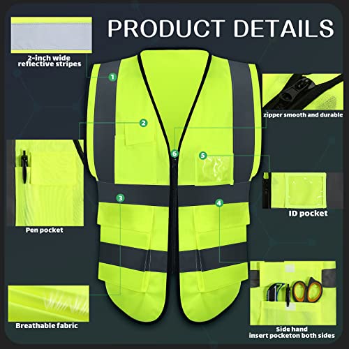 15 Pack Reflective Safety Vests With Pockets And Zipper, High Visibility Construction Vest For Men Women, Breathable Neon Working Vest For Outdoor Running Cycling Walking At Night #TOP2