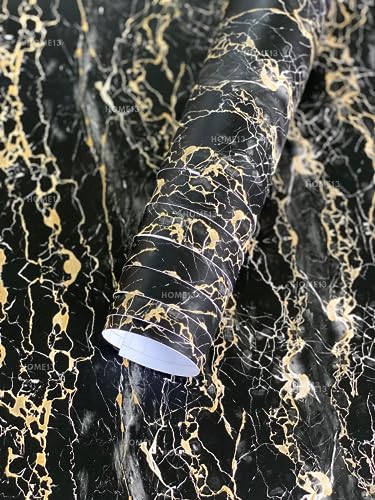 Image of HOME13 Marble Wallpaper Peel & Stick Contact Paper Self Adhesive Decorative Removable Waterproof Wallpaper for Kitchen Cabinet and Furniture Countertops (24 X 144 INCH, Black Fiber Matte)