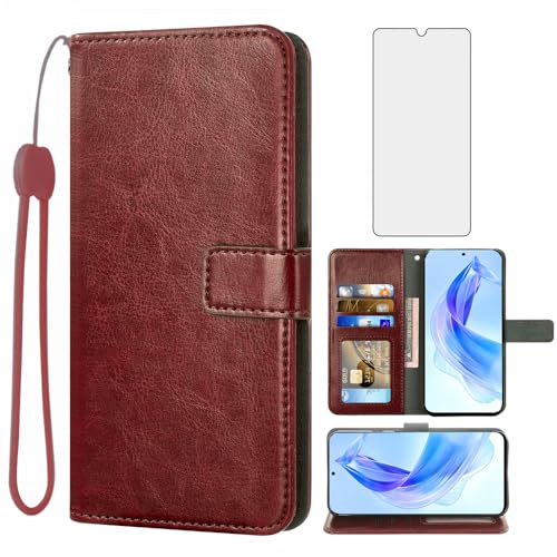 Étui portefeuille Honor 90 Lite finition cuir et verre trempé premium