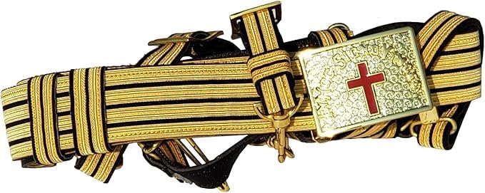 MASONIC KNIGHTS TEMPLAR Ceremonial Sword Belt & Buckle for Sir Knight SIZE Adjustable 36 TO 50 INCHES, Golden