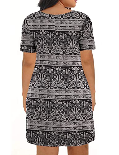 Image of Kancystore Women's Plus Size Summer Dresses Short Sleeve Casual T-Shirt Swing Dress with Pockets
