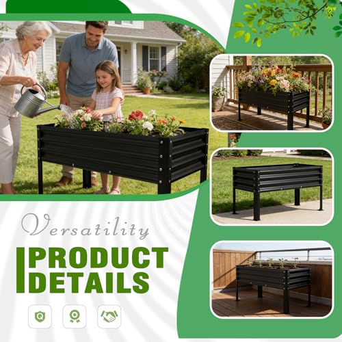 Yardbliss Large Galvanized Raised Garden Bed Outdoor with Legs, Load Capacity 1200LB, 48x26x30in Raised Garden Bed, for Backyard/Patio/Balcony/Gardening/Vegetables Flowers, Black by Yardbliss - Used condition - Image 6