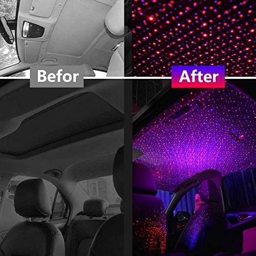 2 in 1 Starry Night Ceiling Projection Lamp,Plug and Play-Car and Home Ceiling Romantic USB Night Light (Red-Purple)