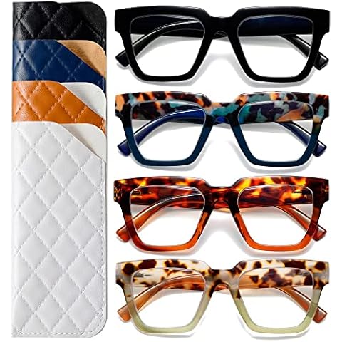 FSRTEP Reading Glasses for Women Stylish Oprah-Style Readers with Blue Light Blocking and Spring Hinge - 4 Pack+3.5 Cover