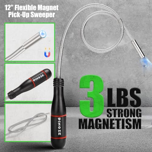 Image of PINOZE Collapsible Magnetic Parts Organizer Trays & 12 inch Flexible Magnetic Pickup Tool, 3 Different Size Magnet Tool Trays & Pick-Up Sweeper for Screw, Bolts, Nuts, Washers, Pins and Metal Parts, Green