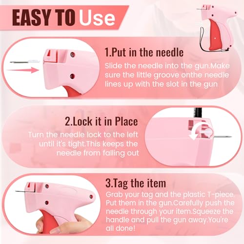 Image of Stitch Gun for Clothes - Handheld Stitch Gun Quick Clothing Fixer - Tagging Gun for Clothing, Sewing Kit-Includes 6 Needle, 1000 Black Fasteners & 1000 White Fasteners (Pink Red)