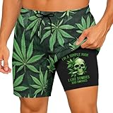HUNTFAMI Men's Swim Trunks Board Quick Dry 7 Inch Christmas Party Beach Summer Shorts Compression Liner Bathing Suit, Ideas, Weed