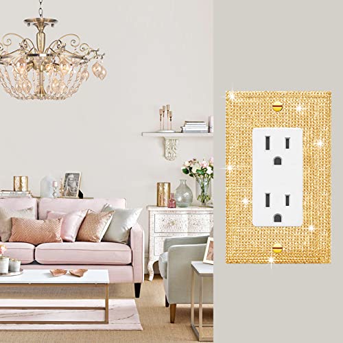 Image of 4 Pcs Shiny Silver Golden Rhinestones Outlet Covers Wall Plate Single Toggle Decorative Switch Plates And Outlet Covers Rhinestones Light Switch Cover