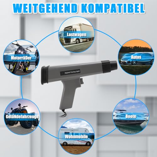 WODHMIEY Zündlichtpistole mit LED-Digitalanzeige, 12V Timinglampe. Geeignet für Zwei- und Viertaktmotoren in Autos, Motorrädern und Booten. Ideal zur Zündzeitprüfung, Ergonomisches Pistolengriffdesign