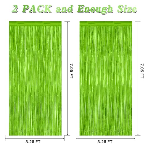 Image of ZATAYE 2 Pack Grass Green Christmas St Patricks Foil Curtain Decorations | Grass Green, Metallic Foil, 3.28 x 7.05 FT, Tinsel Backdrop, Foil Curtain Streamer, Christmas St Patricks Party