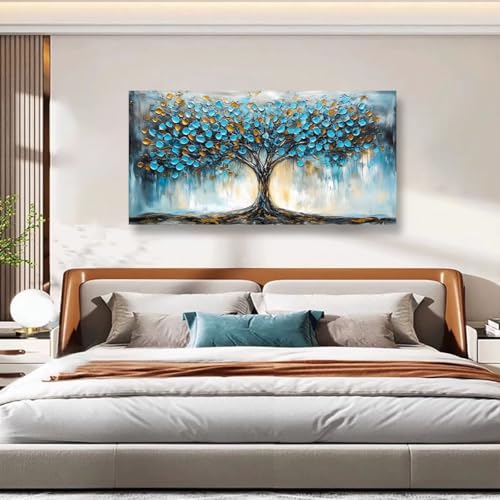 Image of Blue Tree Pictures Canvas Wall Art for Living room Office Bedroom Wall Decor,Abstract Wall Art Print Modern Noble Blue Tree Oil Painting Artwork Waterproof Ready to Hang-20x40inch