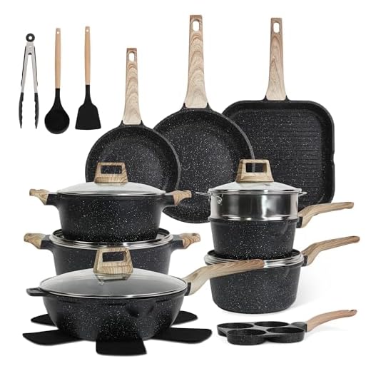 Casa Cuisinluv Set di pentole e padelle antiaderenti, set di pentole da cucina, set di pentole a induzione, set di pentole antiaderenti in pietra di granito con padelle, padelle e padelle e bistecchiera