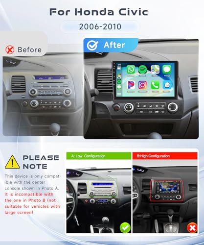 Image of 4G+64G Radio for Honda Civic 2006 2007 2008 2009 2010 2011 Car Stereo, Wireless CarPlay Android Auto 10.1 Inch IPS Touch Screen Android 15 GPS WiFi Bluetooth DSP Audio HD Backup Camera