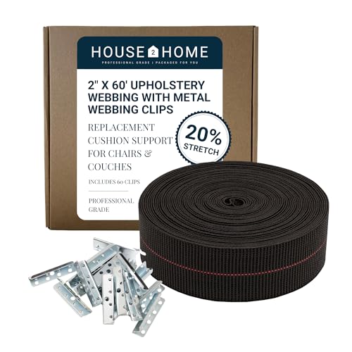 House2Home Replacement Elastic Webbing Kit to Repair Sagging Couch, Chair, and Patio Furniture, Includes Installation Instructions, 2 Inch Wide x 60 Ft. Metal Webbing Clips by House2Home - Used condition - US$41.35