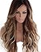 Produktbild XCOS 100% Brasilianisches Haar Remy Echthaar Perücken Long Wavy Ombréfarbtöne Lange Gewellt Spitzefront Perücken 45cm