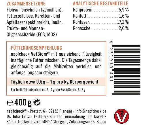 napfcheck VetBiom – Präbiotischer Fasermix für eine geregelte Verdauung - für Hunde und Katzen - 400 g