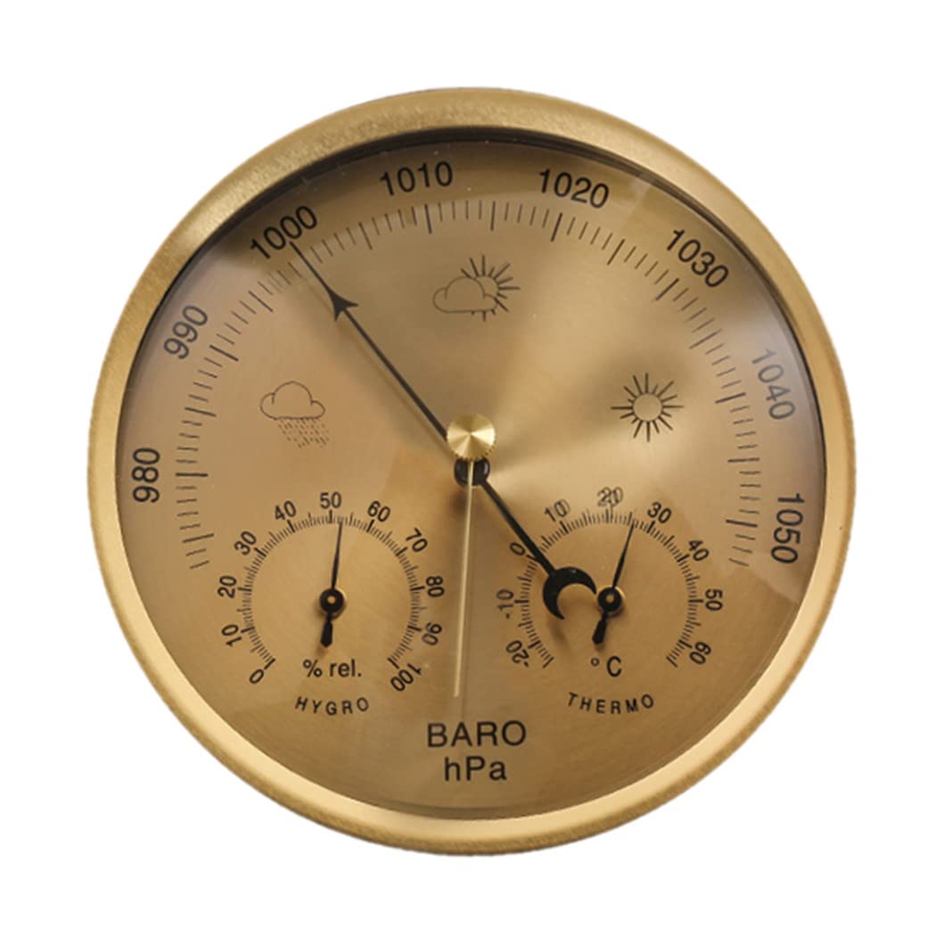 Thermomètre extérieur, hygromètre 3-en-1 baromètre suspendu mural Aucune batterie requise du patio extérieur or