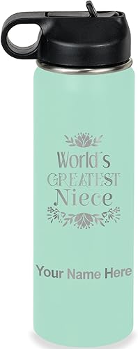 Miniatura 47 de LaserGram Personalized Water Bottle, World's Greatest Niece, Stainless Steel Double Wall Vacuum Insulated with Flip Top Straw, Custom Engraved Gift