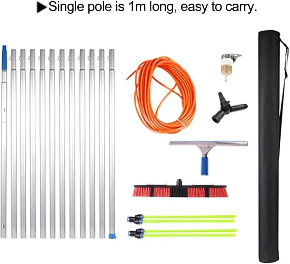 Kit di pulizia per pali alimentati ad acqua da 10 m 2 in 1 con spazzola in alluminio e tubo da 20 m per un efficiente lavaggio delle finestre