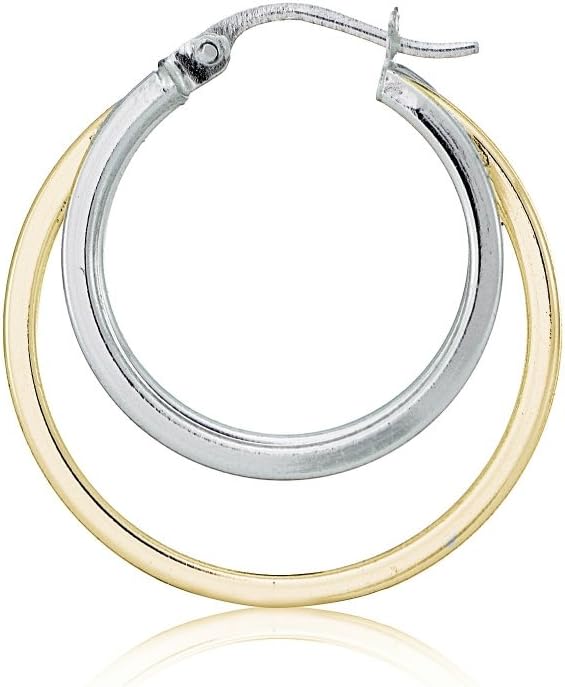 Sterling Silver Square-Tube Triple Round Hoop Earrings - Image 3