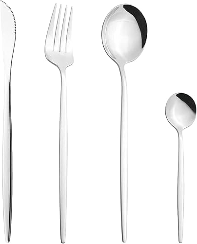 Miniatura 9 de Juego de cubiertos Cuchillo de cena Postre Tenedor Cuchara Juego de vajilla de acero inoxidable Vajilla de cocina 4 piezas Negro