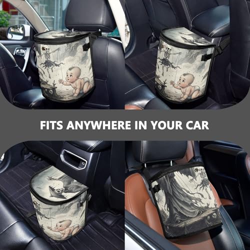 Image of Wudan Small Car Trash Can Chinese Skeleton Puppet Gothic Accessories for Garbage Storage Organizer with Lid Pnggoth Waterproof Portable Auto and Truck Interior Seat Bin