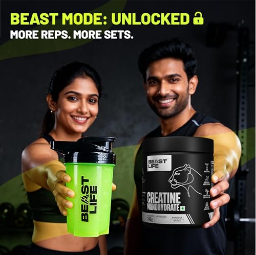 Image of BeastLife Micronised Creatine Monohydrate with Free Shaker | 249g | 83 Servings | Unflavoured | NABL Lab Tested | Rapid Absorption for Muscle Strength & Athletic Performance | Super Micronised Creatine Powder