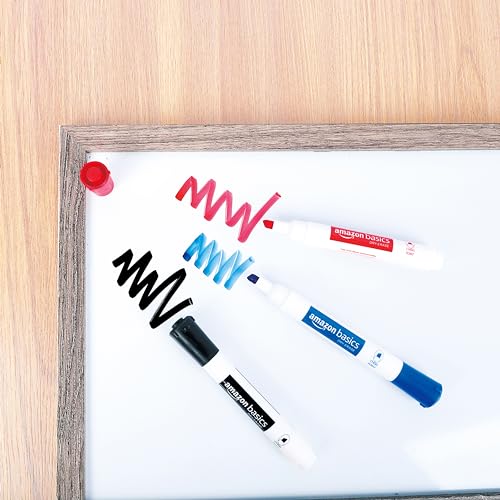 Image of Amazon Basics Dry Erase Markers For Whiteboards, Chisel Tip, Low-Odor, Black, Red, Blue, Pack of 3