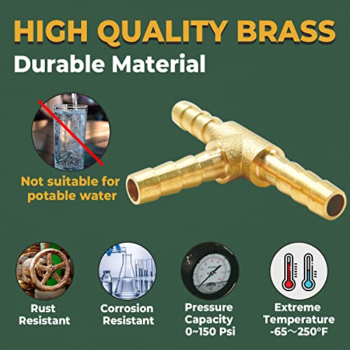 Brass Barb T Fittings, Lionmax 3 Way Union Barb Tee Fitting, 3/16" X 3/16" X 3/16" Id Hose Barb, 3 Pcs, For Water/Fuel/Air #TOP2