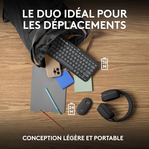 Logitech Pebble 2 Combo, Clavier et Souris sans Fil, discrets et Portables, Personnalisables, Logi Bolt, Bluetooth, Easy-Switch pour Windows, macOS, iPadOS, Chrome - Clavier Français AZERTY, Graphite