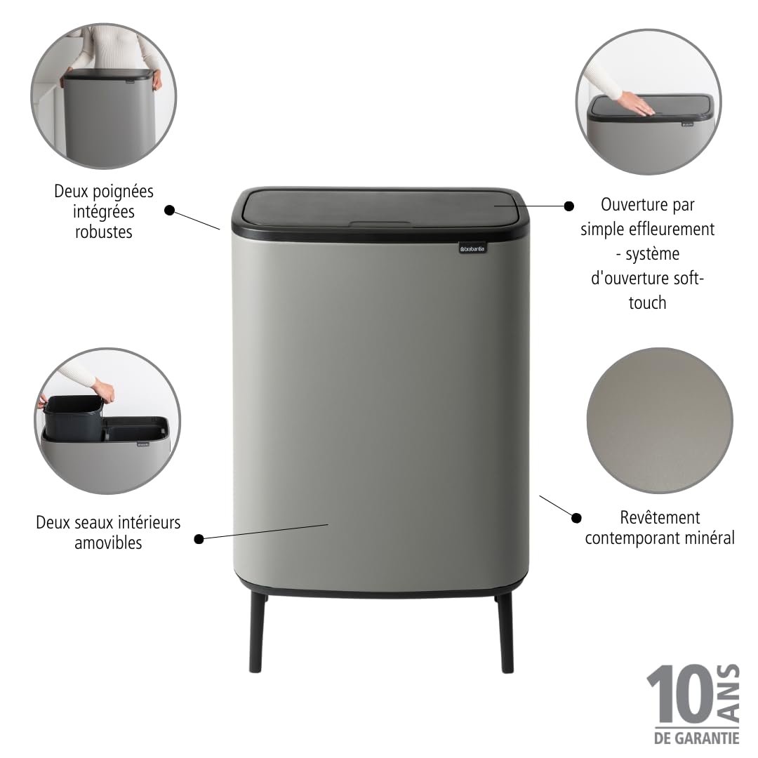Brabantia Poubelle Bo Touch Bin Hi 2x30L Mineral Concrete Grey