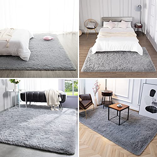Twinnis Super Soft Shaggy Fluffy Carpets, 5X8 Feet, Indoor Modern Plush Area Rugs For Living Room Bedroom Kids Room Nursery Home Decor, Upgrade Anti-Skid Durable Rectangular Fuzzy Rug, Grey #TOP4