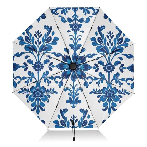 Parapluie compact bleu floral haut de gamme pour femme