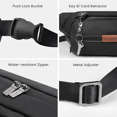 Image of CRALOFT Polyester Waist Bag Fanny Pack for Men & Women, Chest Crossbody Sling Bag for Money, Passport & Travel (Black, FP2)