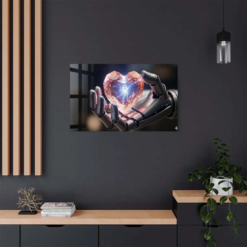 Wall Art | Acrylic Glossy Printed Frame|Home Decor for Living Room, Bedroom, Office, Study, Shelf (17x11inch) - Glowing Crystal Heart