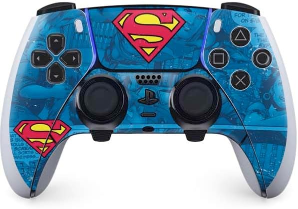 Skinit Decal Gaming Skin Compatible with PS5 DualSense Edge Pro Controller - Officially Licensed DC Comics Superman Logo Background Pattern Design