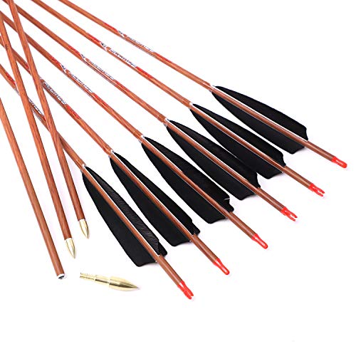 550 Spine Arrow 30 Inch Arrow Target Practice Arrow Hunting Arrow Carbon Arrows Compound Bow Recurve Bow Adult Youth Archery Indoor Outdoor Shooting Bullet Tip 6pc Wooden Wood-Like
