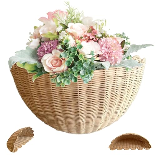 Cestino da parete, cesto da appendere in vimini, 14 x 6 x 8 pollici, tessuto rustico smerlato da appendere alla parete per frutta/verdura/pianta/articoli da toeletta in cucina/bagno/soggiorno, vimini