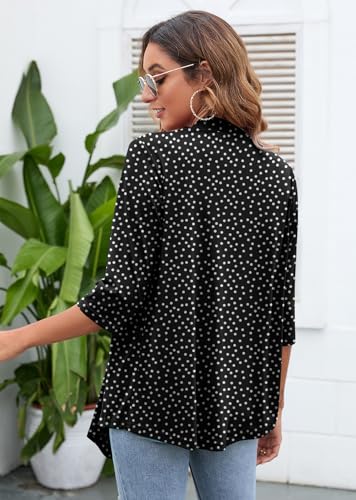 Heymoments Cardigan for Women Polkadots Black Small Draped Open-Front 3/4 Sleeve Lightweight Casual Soft Drape Summer Fall Kimonos Cardigans — view 5